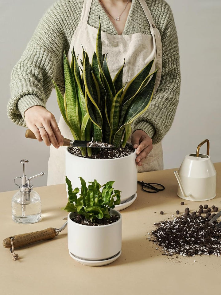 LE TAUCI 2er Pack Keramik Blumentopf Gross, 20+25 cm Durchmesser gross Töpfe Set, übertöpfe für Zimm