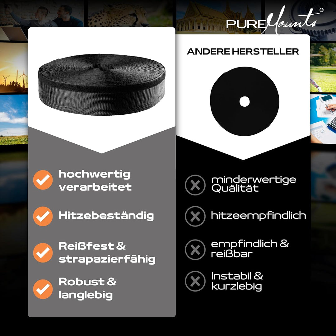 PureMounts PM-SOCKS-85B-50 universeller Polyester-Kabelschlauch (Klettverschluss, 85mm, Länge: 50m R