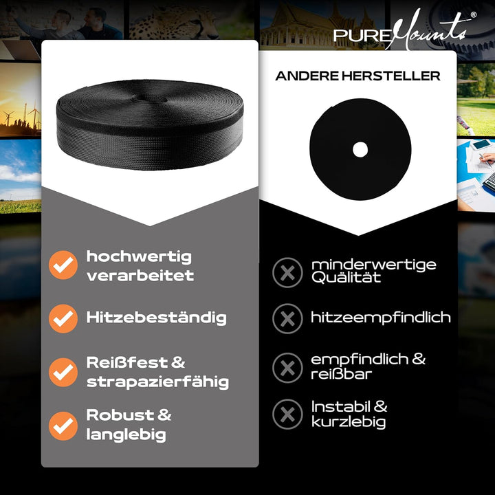 PureMounts PM-SOCKS-85B-50 universeller Polyester-Kabelschlauch (Klettverschluss, 85mm, Länge: 50m R