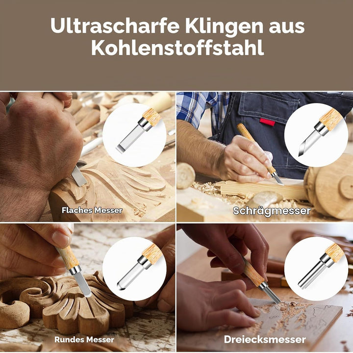 HOMCA Holz Schnitzwerkzeug Set, 23 in 1 Schnitzset mit 7 Schnitzmesser für Kinder&amp;Erwachsene, Holzwe