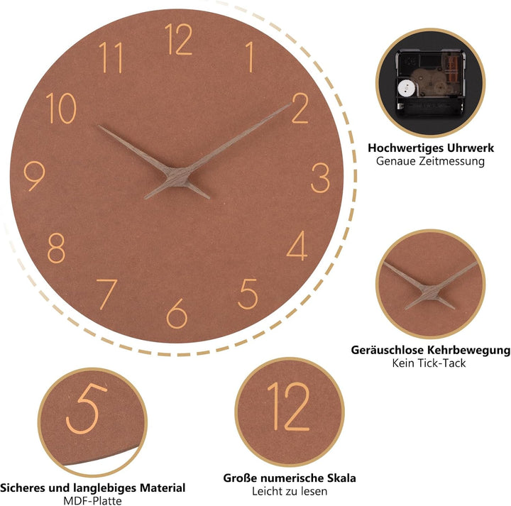 MDF Holz Wanduhr Ohne TickgeräUsche Lautlos Modern Quarz Gross Batterie Betriebene Wanduhr Einfach z