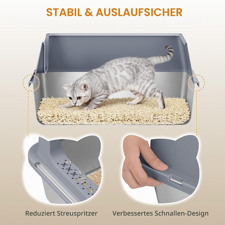 Katzenklo Edelstahl 2er Set, XXL Gross Katzentoilette, Dunkelgrau | Metall Katzentoilette mit Hoher