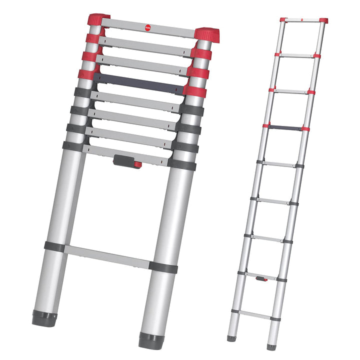 Hailo T80 FlexLine Alu-Sicherheits-Teleskopleiter - ausziehbare Anlegeleiter mit 9 Sprossen - Arbeit