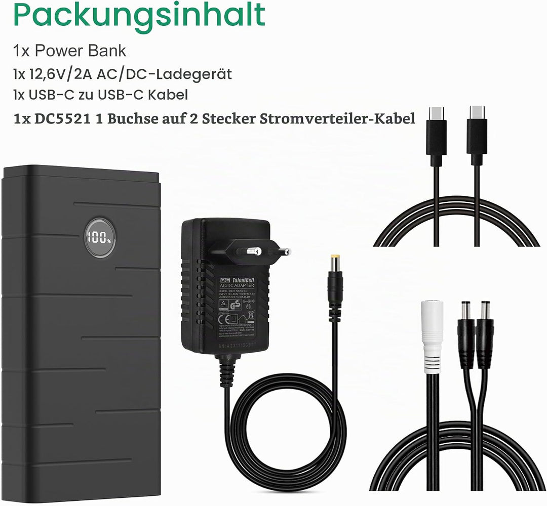 Talentcell 12V Lithium-Ionen-Akku, PD 45 W USB-C 18 W USB-A Tragbare Powerbank, 76,65 Wh DC 5 A Ausg