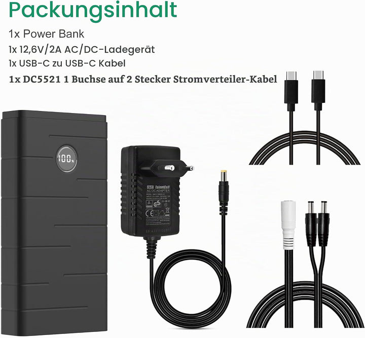 Talentcell 12V Lithium-Ionen-Akku, PD 45 W USB-C 18 W USB-A Tragbare Powerbank, 76,65 Wh DC 5 A Ausg