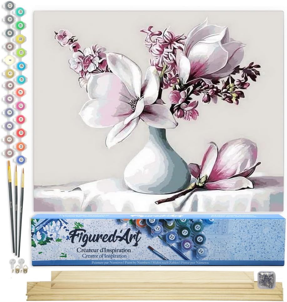 Figured'Art Malen Nach Zahlen Erwachsene Mit Rahmen Magnolie - Paint by Numbers Basteln DIY Bastelse