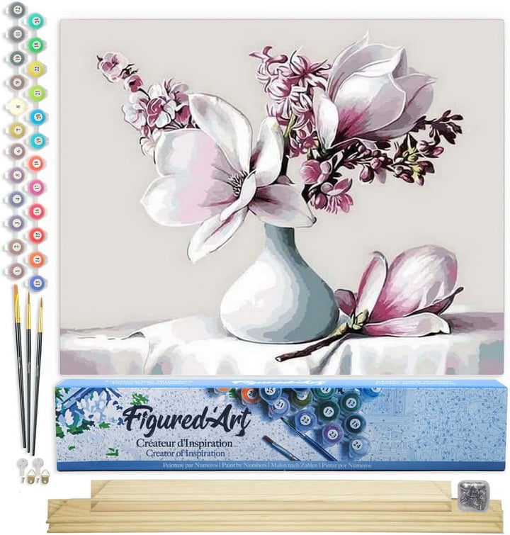 Figured'Art Malen Nach Zahlen Erwachsene Mit Rahmen Magnolie - Paint by Numbers Basteln DIY Bastelse