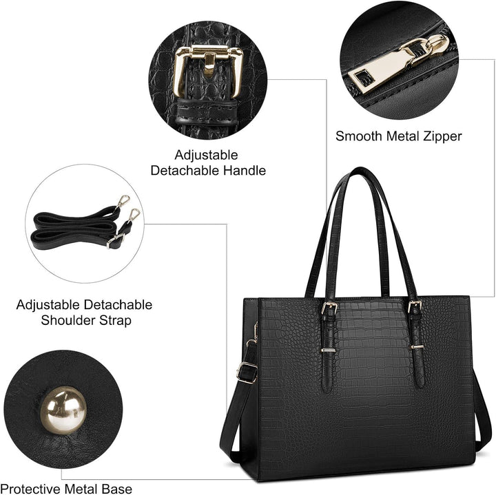Lubardy Handtasche Damen Shopper Damen Gross Schwarz Laptop Tasche 15.6 Zoll Elegant PU Leder Umhäng
