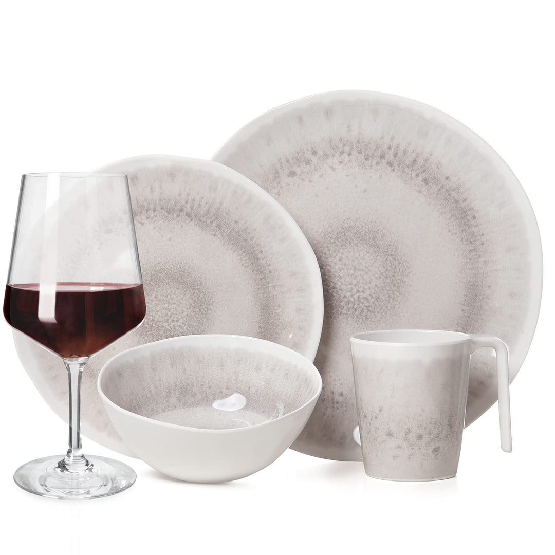 Melamin Camping Geschirr Set 4 Personen Amboss Design 16 Teilig + Milano Gläser Rot Weingläser Tafel