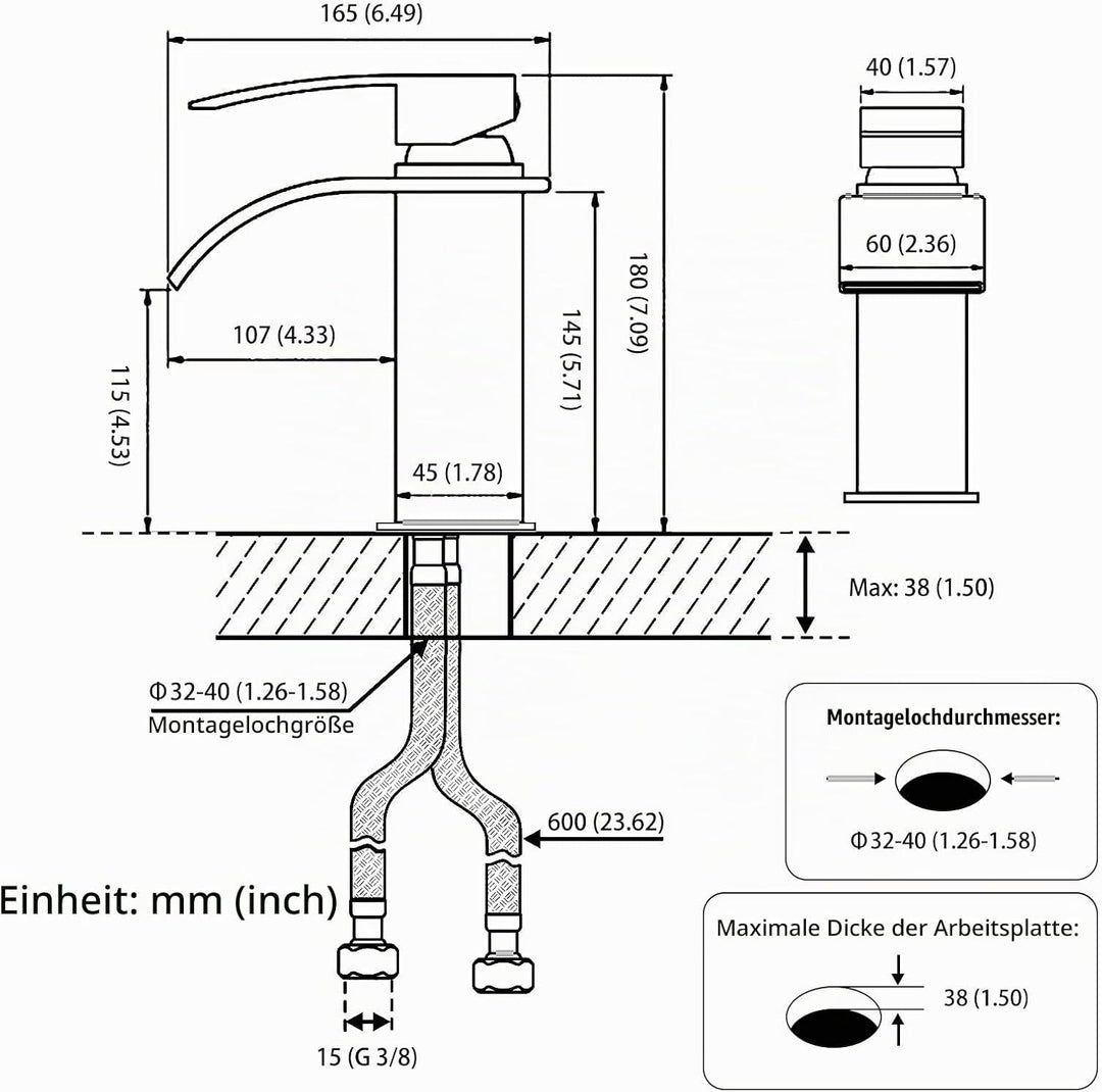 kisimixer Wasserhahn Bad Schwarz Wasserfall, Waschtischarmatur Bad Schwarz, Badarmatur Einhand Wasch
