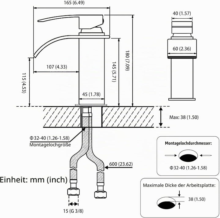 kisimixer Wasserhahn Bad Wasserfall Waschtischarmatur Gebürstetes Gold, Einhandmischer Armatur Wasch