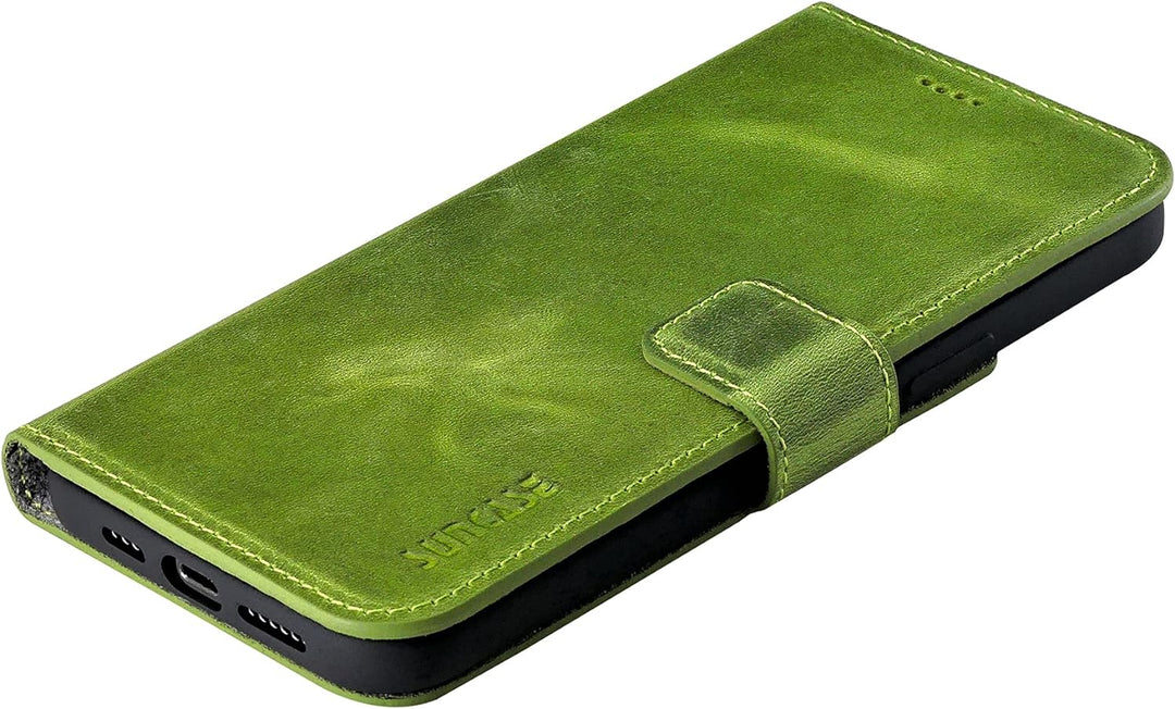 Suncase Book-Style Hülle kompatibel mit iPhone 12 Mini (5.4") Leder Tasche (Slim-Fit) Lederhülle Han
