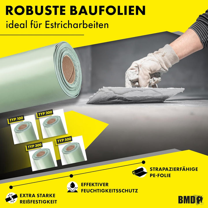 BMD Baufolie Typ 200 transluzent 4mx25m (100m²) Schutzfolie Bauplane Abdeckfolie Estrichfolie …… TYP