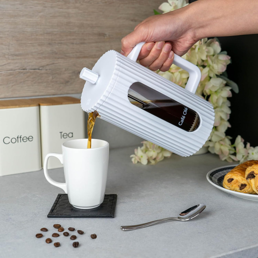 Café Olé Ciao 3 Tassen Cafetière, Edelstahlgewebe, französische Presse, weiss Weiss 3 Tasse Cafetièr