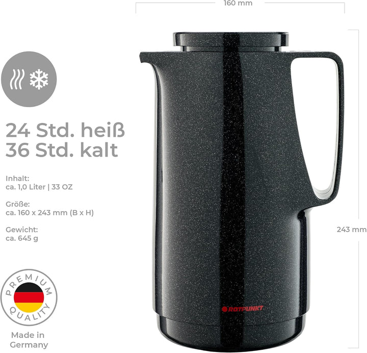 Rotpunkt Isolierkanne 760" 1,0l in schwarz, Edelstahl, 20 x 10 x 10 cm, Schwarz
