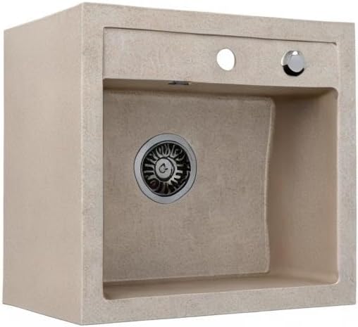 VBChome Spülbecken 50 x 47 cm Beige Spüle Einzelbecken Küche Einbauspüle Verbundspüle Küchenspüle ge