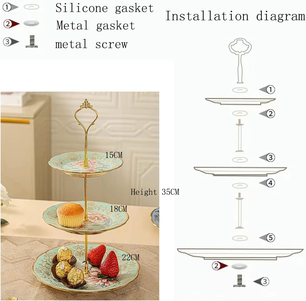 CHANJOON 3-stöckiger Keramik-Kuchenständer im Vintage-Stil mit schönem klassischem Rosenmuster, Lebe