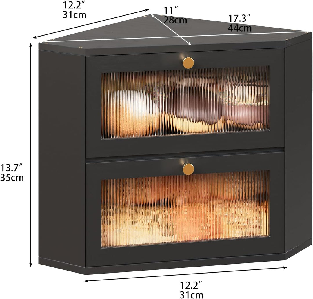 VEDECASA Bambus Brotkasten für Küche 2-Etagen Eck-brotkasten mit transparenter Acryl-Tür lebensmitte