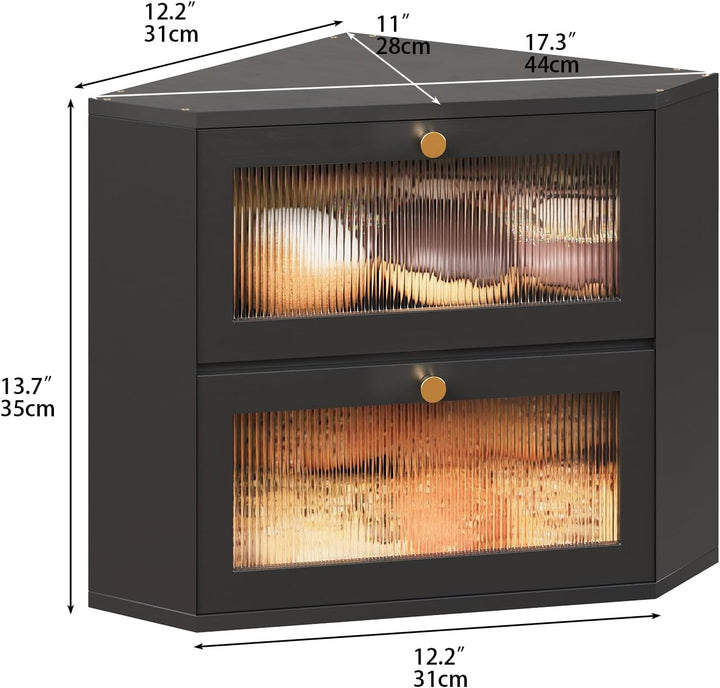 VEDECASA Bambus Brotkasten für Küche 2-Etagen Eck-brotkasten mit transparenter Acryl-Tür lebensmitte
