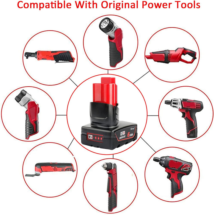 2X Waitley M12 12V 6Ah Ersatzakku für Milwaukee M12 Li-ion Akku 48-11-2411 48-11-2440 48-11-2402 Wer