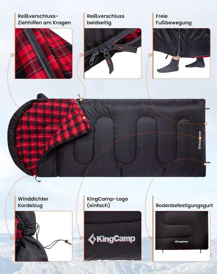 KingCamp Schlafsack für Erwachsene, Winter, Flanell, kompakt, 3-4 Jahreszeiten, Decke für Camping, R