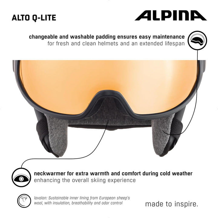 Alpina Unisex-Erwachsene Alto Q-LITE Skihelm, Black matt (Gold Mirror), 55-59