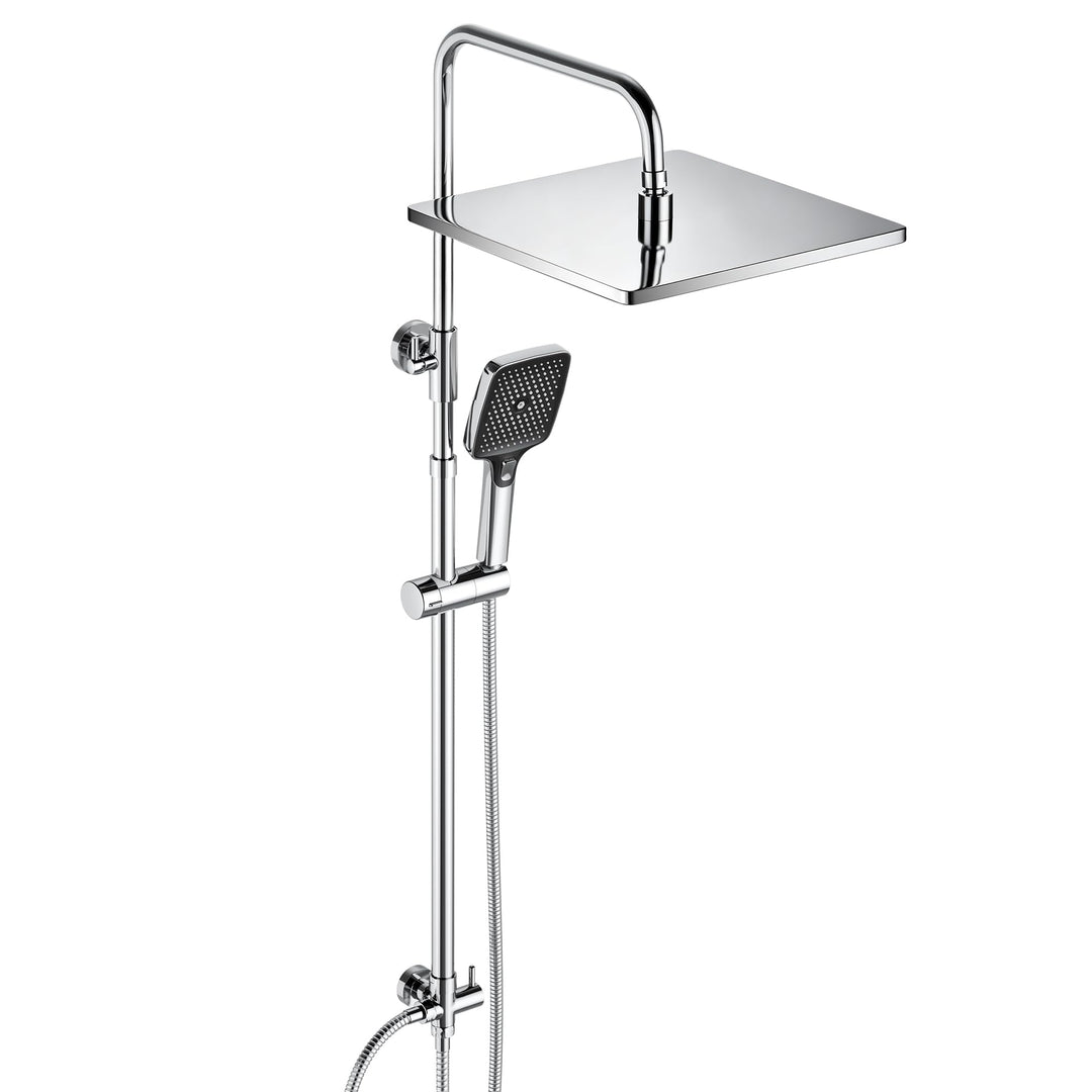 JOHO Edelstahl Duschsystem mit Regendusche ohne Armatur, 30x30 cm Chrom | Regenduschset mit Höhenver