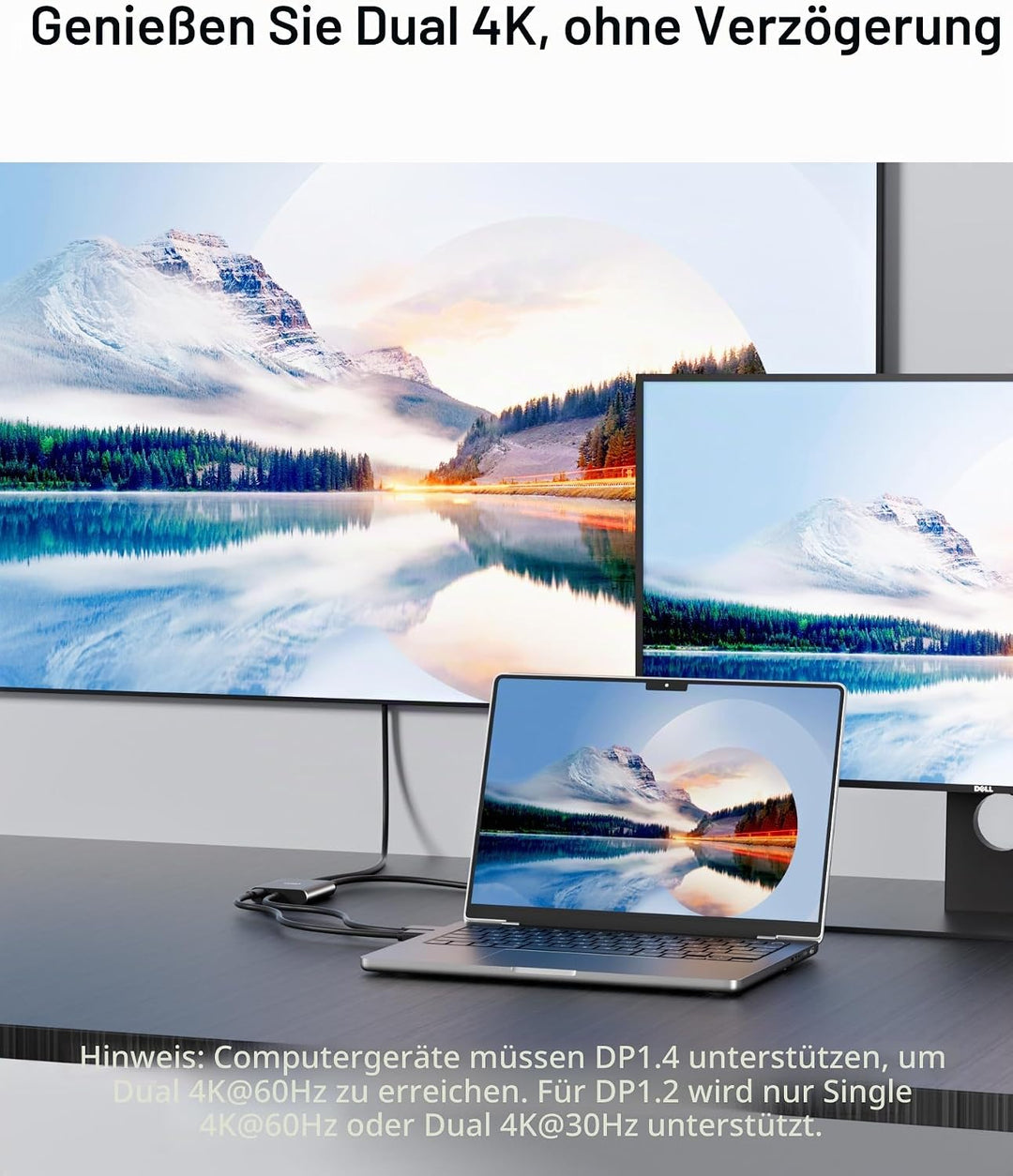 Displayport auf Dual-Displayport-Splitter-Adapter, 4K60Hz MST-Displayport-Hub, 1-in-2-Out-Display-Po