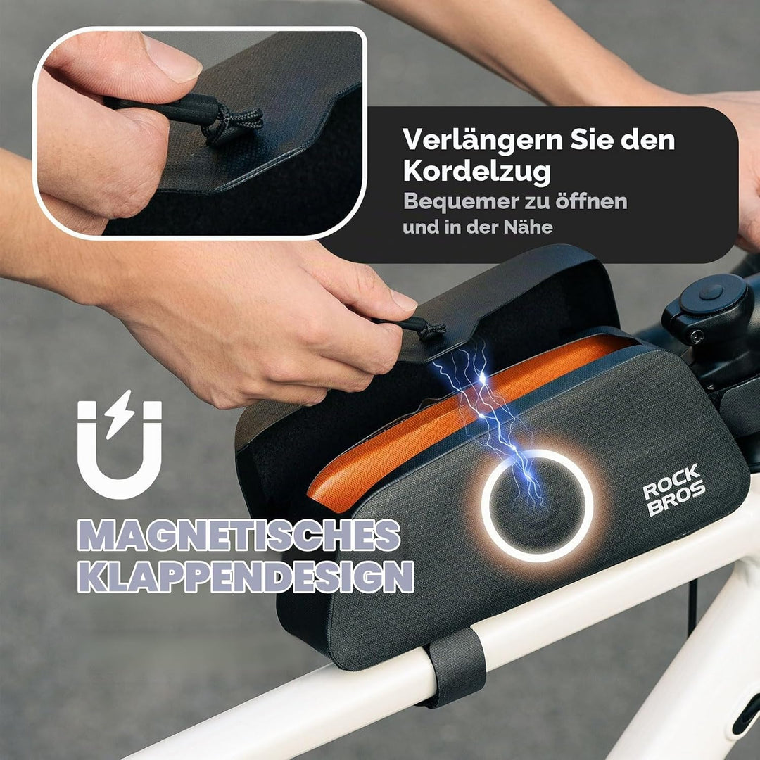 ROCKBROS Fahrrad Oberrohrtasche 100% Wasserdicht mit magnetischem Deckel Fahrradrahmentasche Dreieck