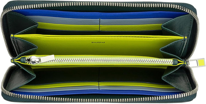 DUDU Grosse Bunte Damenbrieftasche RFID in echtem Leder mit Rundum - Reissverschluss Mangrove, Mangr