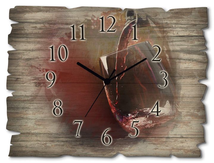 ARTLAND Wanduhr ohne Tickgeräusche aus Holz Funkuhr 40x30 cm Rechteckig Lautlos Wein Rotwein Bildmal