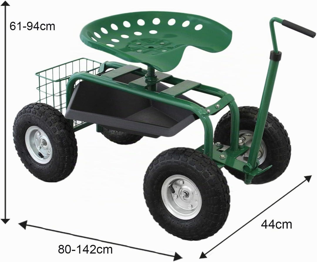 Gartensitz Fahrbarer Gartenwagen mit Sitz 150kg Sitzwagen Gartenhocker Rollwagen Rollsitz Gartenhelf