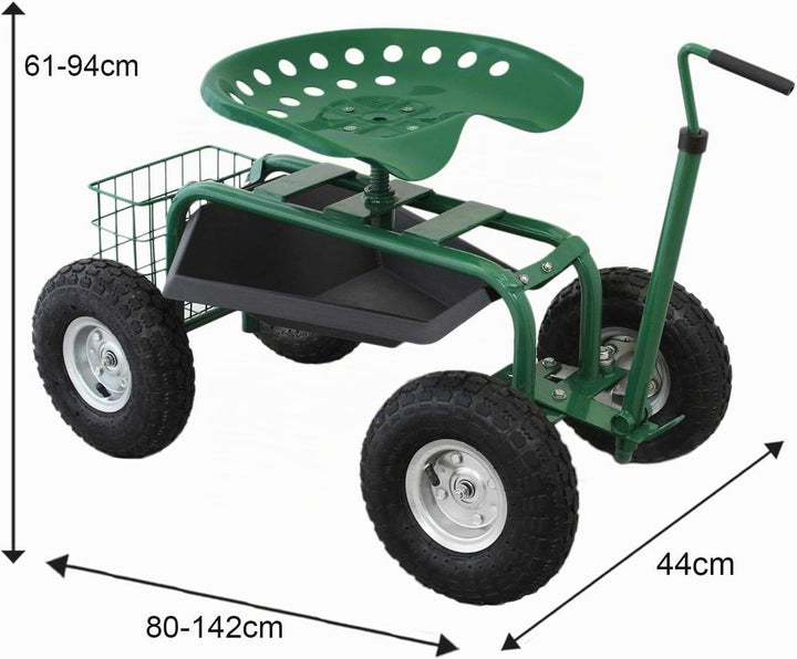 Gartensitz Fahrbarer Gartenwagen mit Sitz 150kg Sitzwagen Gartenhocker Rollwagen Rollsitz Gartenhelf