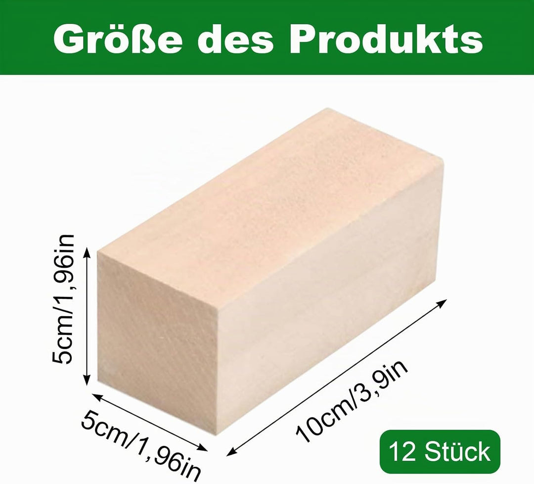 Schnitzholz, 12 Stück Lindenholz Holzblöcke zum Schnitzen, 5x5x10cm DIY Handgeschnitztes Holz, Holzb