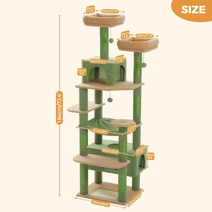 PAWZ Road Kratzbaum für grosse Katzen, 184 cm, 1,9 m grosser Katzenturm mit Sisalüberzogenen Kratzbä