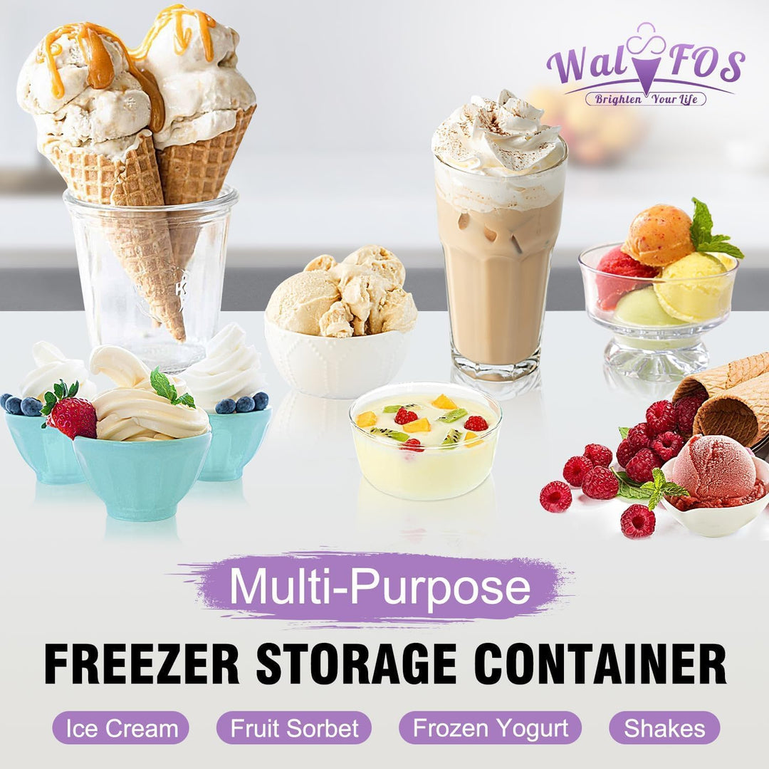 Walfos® Eisbehälter, 2er-Eisbehälterfür Speiseeis, 1.5L Eisbehälter mit Silikon-Deckel, BPA-frei Hau