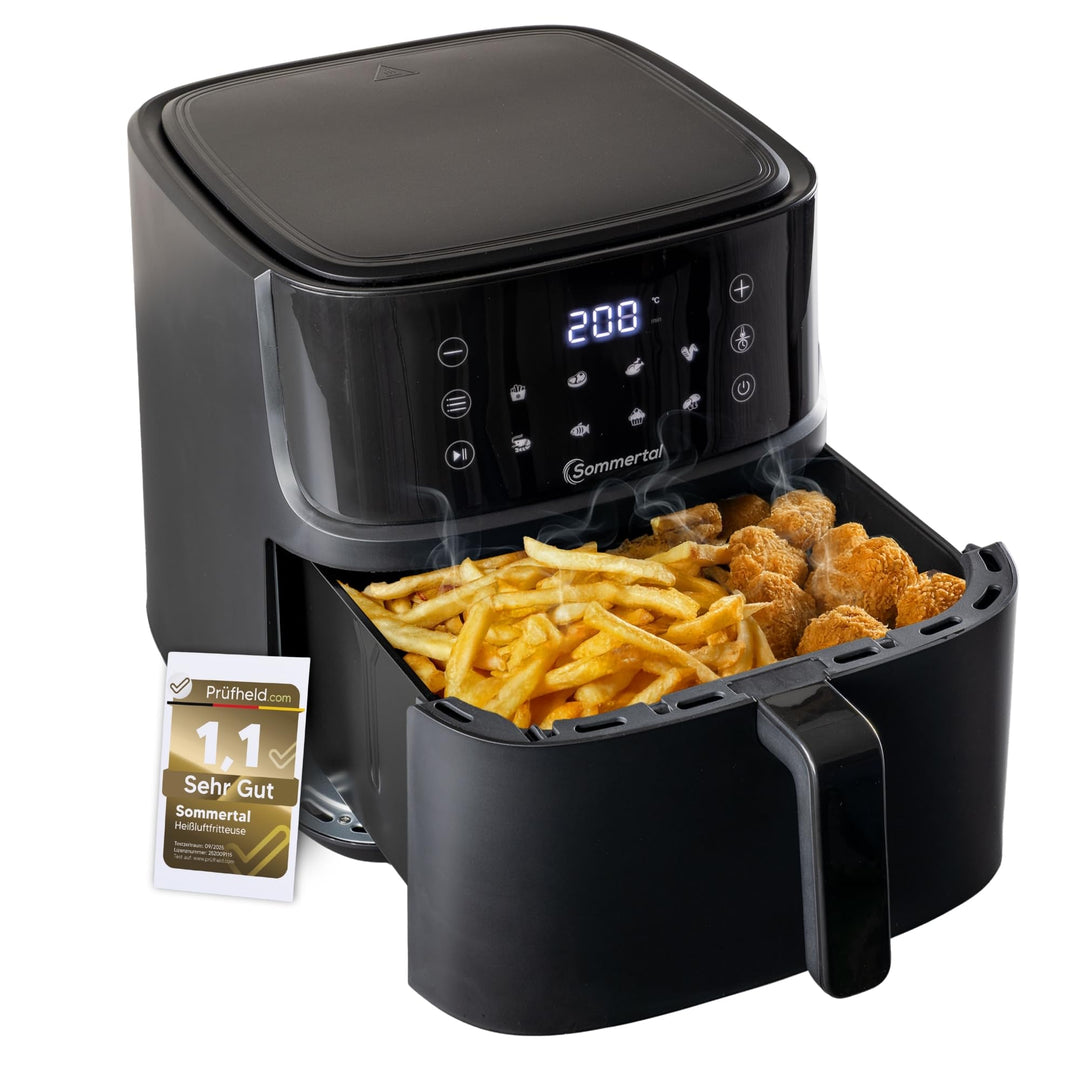 Sommertal HF760 – XXL Airfryer 7,6L für 12 Portionen, spart bis zu 55% Energie, 2000W Power, digital