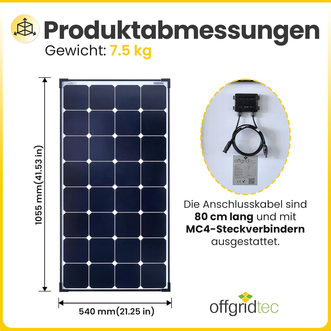 Offgridtec© 120W 12V Hochleistungs-Solarmodul (Back-Contact, Black-Frame) 110 Watt, 110 Watt