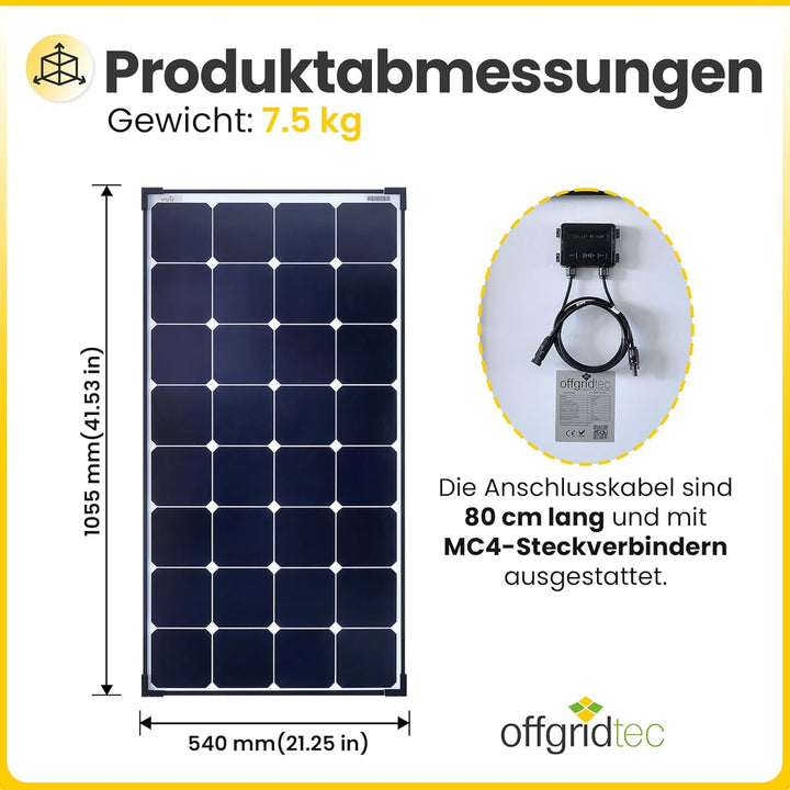Offgridtec© 120W 12V Hochleistungs-Solarmodul (Back-Contact, Black-Frame) 110 Watt, 110 Watt