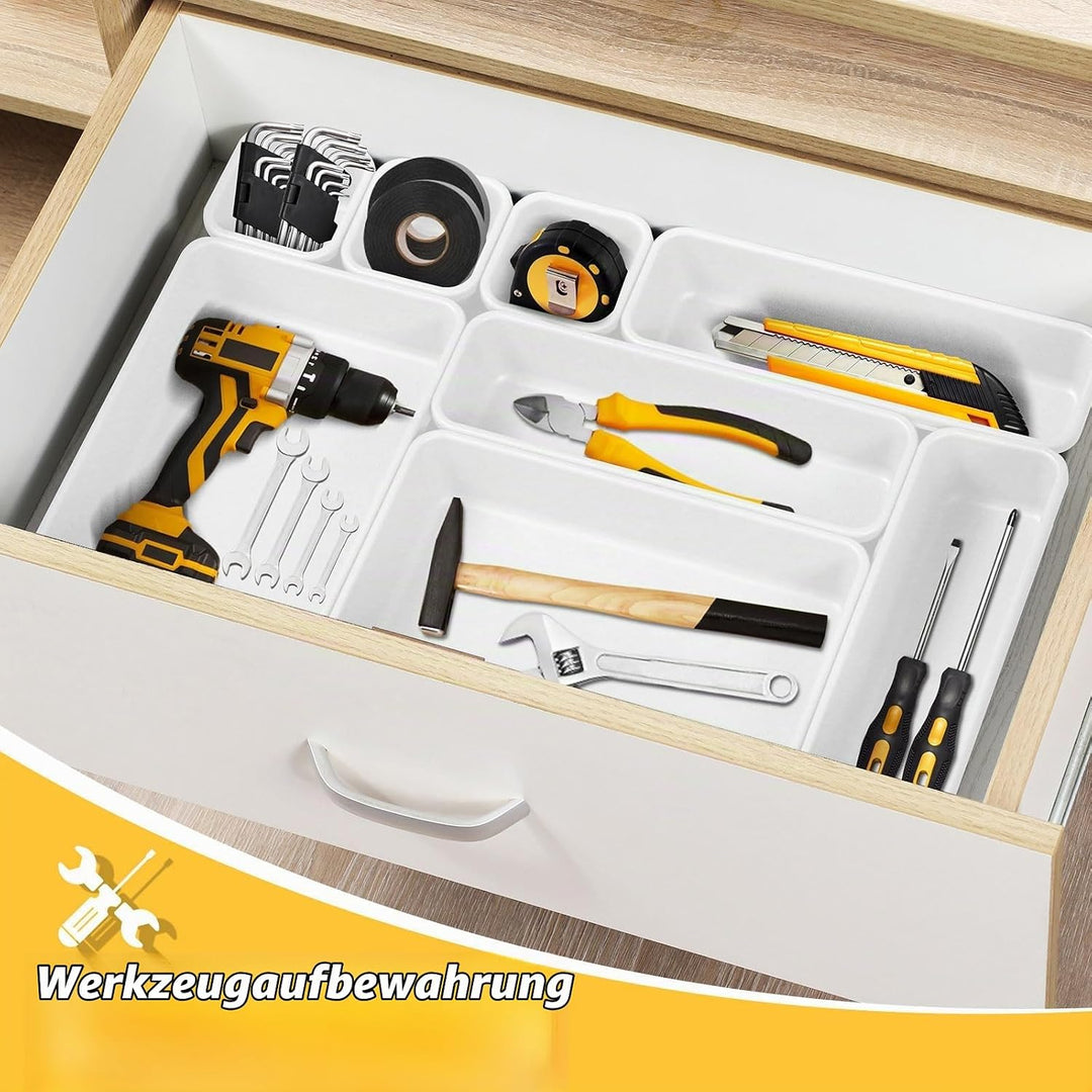 16 Stücke Weiss Schubladen Ordnungssystem Organizer, Schubladentrenner Verstellbar mit 3 Grössen, Ru