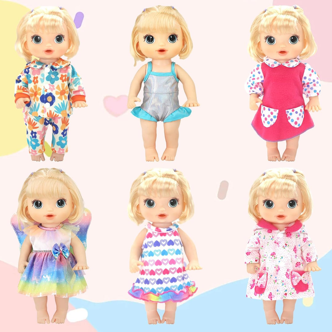 6 Sets Puppenkleidung, 30-35cm Puppenkleider Babypuppe Spielzeit Outfits mit 6 Aufhänger, 12-14 Zoll
