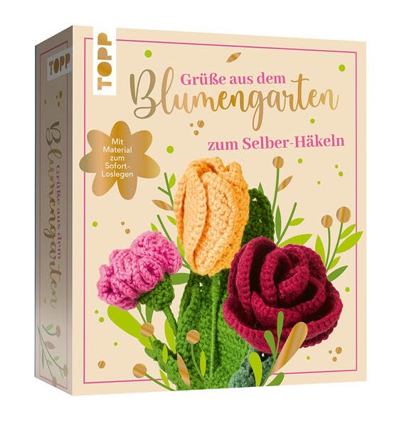 Grüsse aus dem Blumengarten. Zum Selber-Häkeln: Anleitung, Acrylgarn, Häkelnadel, Blumendraht, Stiel