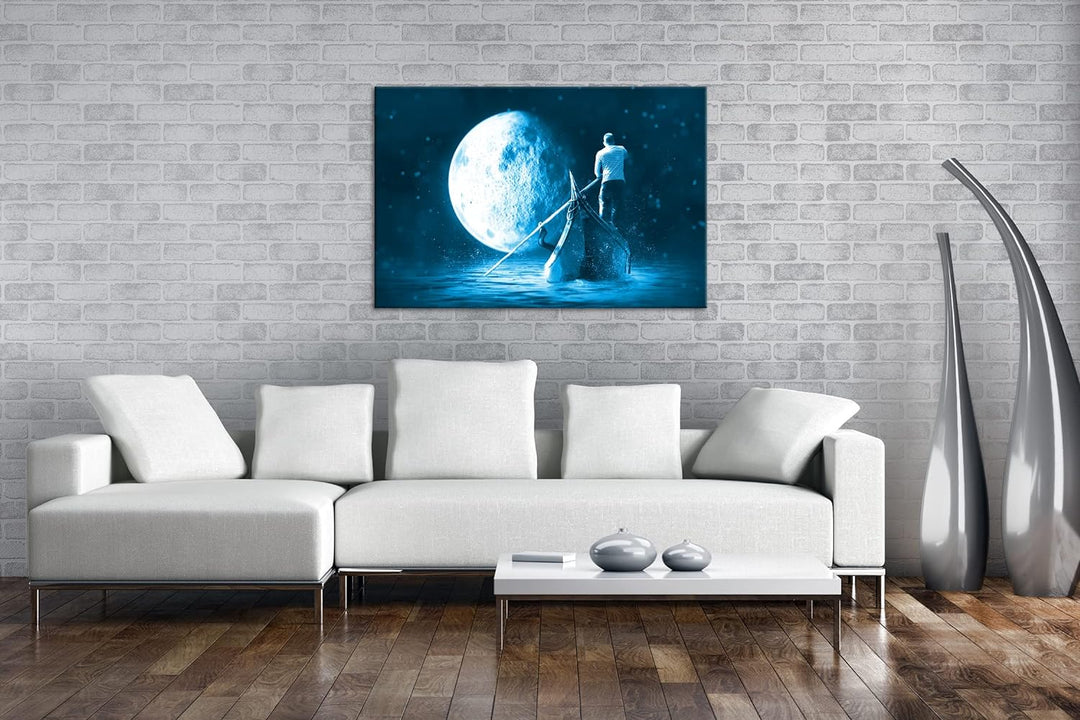 deyoli Vollmond-Gondelfahrt Format: 80x60 Effekt: Monocrome Blau als Leinwandbild, Motiv fertig gera