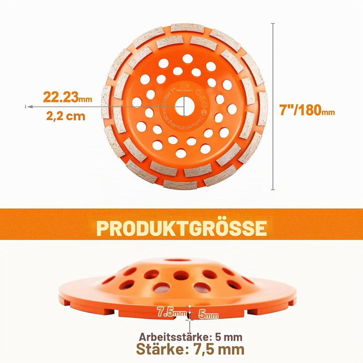 Diamant Schleiftopf 180mm - BRSCHNITT Geschweisst Doppelreihig Diamanttopfschleifer Schleifscheibe f