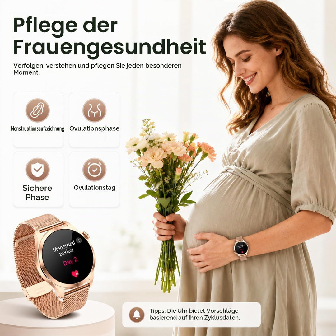 Smartwatch Damen mit Telefonfunktion, 1,27" HD Fitnessuhr mit 110+ Sportmodi, Herzfrequenz Schlafmon