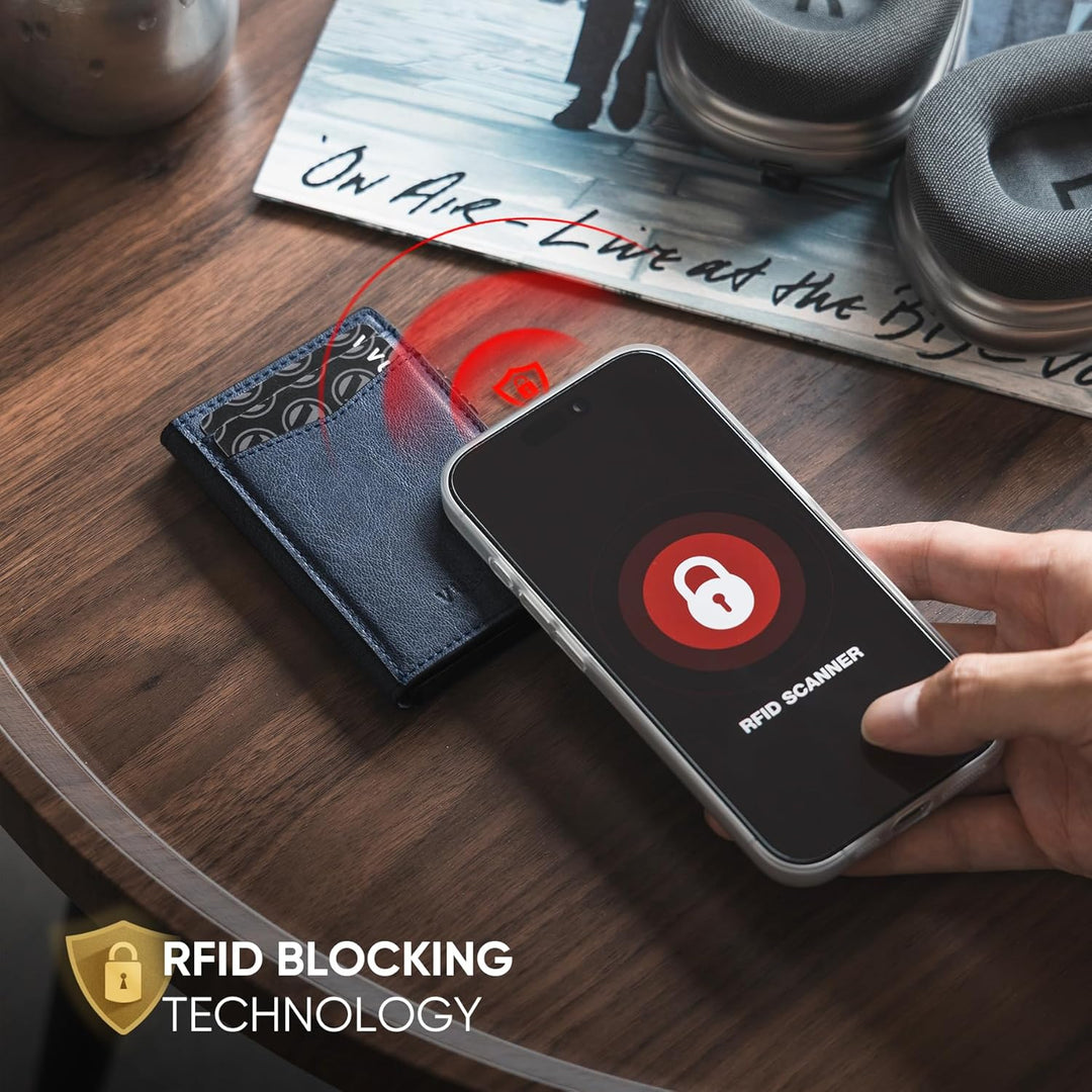 VULKIT Kreditkartenetui Leder Kartenetui RFID Blocking Automatische Pop Up Visitenkartenetui für Kar