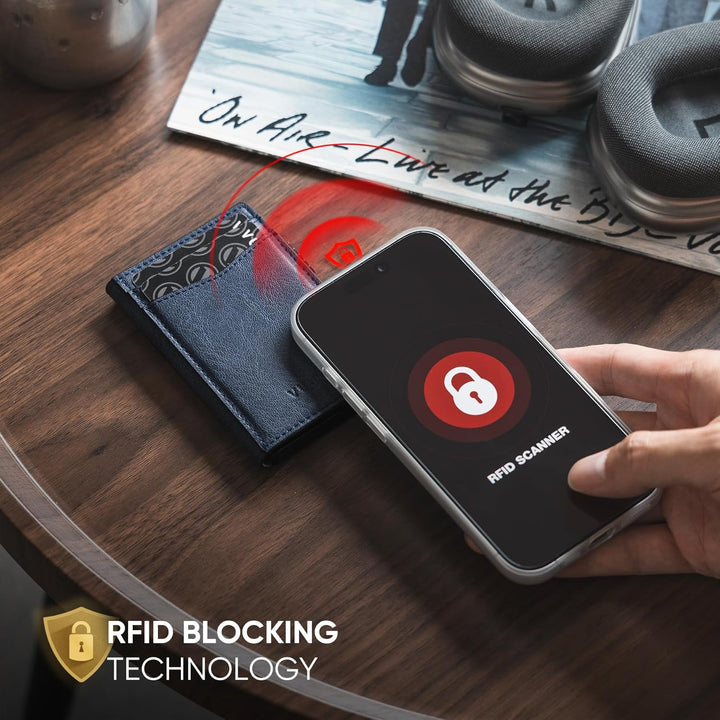 VULKIT Kreditkartenetui Leder Kartenetui RFID Blocking Automatische Pop Up Visitenkartenetui für Kar