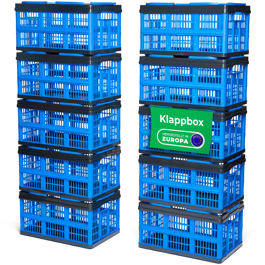 Novaliv Klappbox Blau 10er Set - 16L Faltkorb mit Henkeln - Vielseitiger Einkaufskorb - Praktische A
