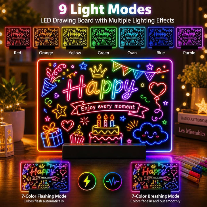 LED Zeichenbrett, Wiederaufladbare LED Notiztafel mit Farben, Led Maltafel Kinder mit 12 Farben Stif