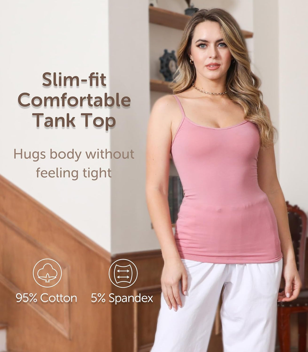 Comfneat Damen 4-Pack Spaghetti Tops Slim-Fit Verstellbare Träger Camisole Baumwolle Elasthan Unterh